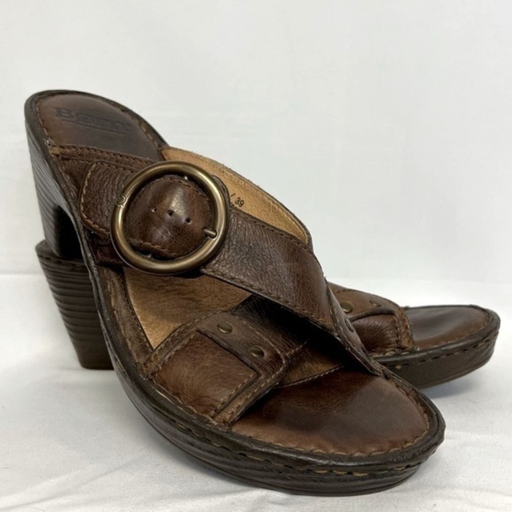 Born Brown Leather Heeled Mules‎
